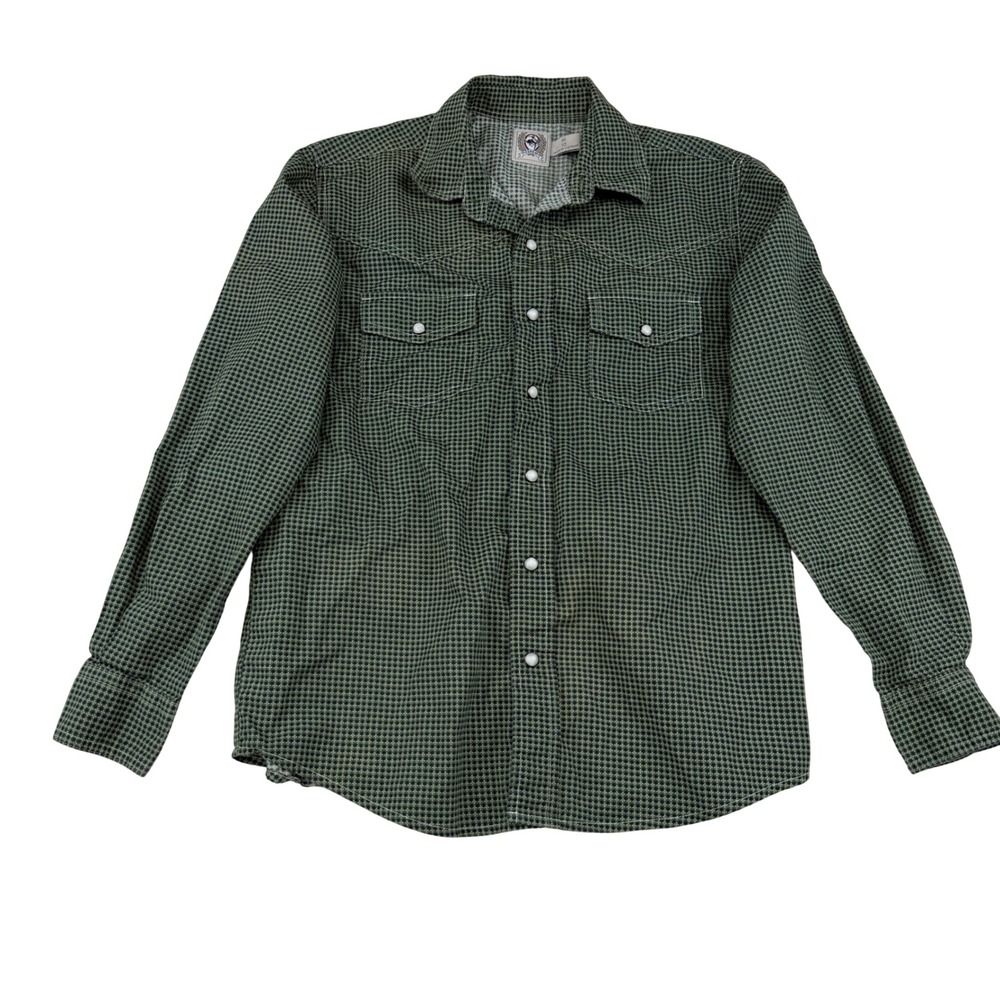 Cinch Button Down Shirt boys M 10 Green Western Pearl Snap Geometric